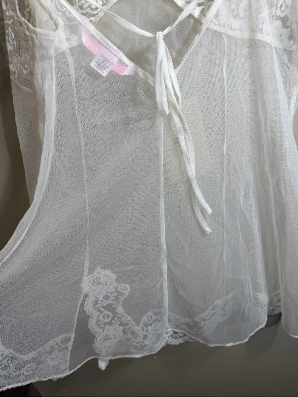 Victoria's Secret White Sheer Lace Babydoll Chemise L